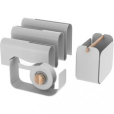 U Brands Metal Desk Organization Kit, Arc Collection, Cup, Tape Dispenser and Letter Sorter Included, Grey (3535A00-01) - Desktop - Grey - Metal - 1 Set Each