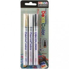 Marvy DecoColor Opaque Paint Markers - Extra Fine Marker Point - Black, Gold, White Oil Based, Pigment-based Ink - 3 / Set