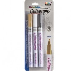 Marvy DecoColor Calligraphy Paint Markers - 2 mm Marker Point Size - Chisel Marker Point Style - Gold, Black, White Oil Based, Pigment-based Ink - 3 / Set