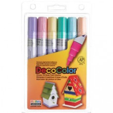 Marvy DecoColor Glossy Oil Base Paint Markers - Broad Marker Point - Pale Violet, Cream Yellow, Pale Blue, Pastel Peach, Peppermint, Blush Pink Oil Based, Pigment-based Ink - 6 / Set