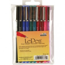Marvy LePen Fineliner Pen Set - Micro Fine Pen Point - 0.3 mm Pen Point Size - Black, Blue, Red, Green, Pink, Burgundy, Teal, Lavender Water Based Ink - Black, Blue, Red, Green, Pink, Lavender, Burgundy, Teal Barrel - Plastic Tip - 10 / Set