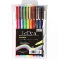 Marvy LePen Fineliner Pen Set - Micro Fine Pen Point - 0.3 mm Pen Point Size - Fluorescent Pink, Fluorescent Blue, Fluorescent Green, Fluorescent Yellow, Fluorescent Violet, Fluorescent Orange, Black, Red, Blue, Green Water Based Ink - Fluorescent Pi