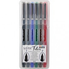 Marvy LePen Flex Brush Tip Pen Set - Brush Pen Point Style - Black, Red, Blue, Green, Brown, Dark Gray - Black, Red, Blue, Green, Brown, Dark Gray Barrel - Rubberized Tip - 6 / Set