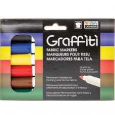 Marvy Graffiti Fabric Markers - Medium Marker Point - Tapered Marker Point Style - Red, Blue, Green, Brown, Yellow, Black Pigment-based Ink - 6 / Set