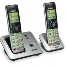 VTech CS6619-2 DECT 6.0 Expandable Cordless Phone with Caller ID/Call Waiting, Silver with 2 Handsets - Cordless - Corded - 1 x Phone Line - 2 x Handset - Speakerphone - Hearing Aid Compatible - Backlight