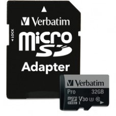Verbatim 32GB Pro 600X microSDHC Memory Card with Adapter, UHS-I U3 Class 10 - Class 10/UHS-I (U3) - 90 MB/s Read1 Pack - 600x Memory Speed