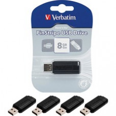 Verbatim PinStripe USB Flash Drives - 8 GB - USB 2.0 - Black - 5 / Bundle