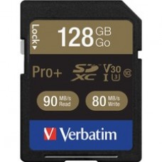 Verbatim Pro+ 128 GB SDXC - Class 10/UHS-I (U3) - 90 MB/s Read - 80 MB/s Write