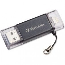 Verbatim Store 'n' Go Dual USB 3.0 Flash Drive - 16 GB - USB 3.0, Lightning - Graphite - 1/Each