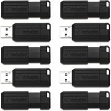Verbatim 32GB PinStripe USB Flash Drive Business Pack - 32 GB - USB 2.0 Type A - Black - Lifetime Warranty - 10 / Pack