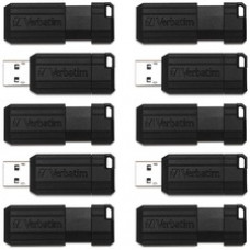 Verbatim 64GB PinStripe USB Flash Drive Business Pack - 64 GB - USB 2.0 Type A - Black - 10 / Pack