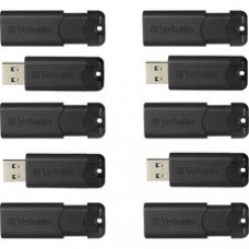Verbatim 32GB PinStripe USB 3.2 Flash Drive Business Pack - 32 GB - USB 3.2 (Gen 1) Type A - Black - Lifetime Warranty - 10 / Pack