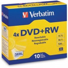 Verbatim DVD+RW 4.7GB 4X with Branded Surface - 10pk Jewel Case - 2 Hour Maximum Recording Time