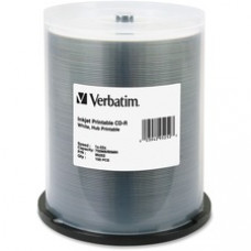 Verbatim CD-R 700MB 52X White Inkjet Printable, Hub Printable - 100pk Spindle - Printable - Inkjet Printable