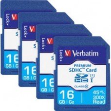 Verbatim Premium 16 GB Class 10/UHS-I (U1) SDHC - 4 Pack - 20 MB/s Read - 9 MB/s Write - 133x Memory Speed