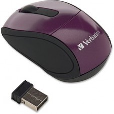 Verbatim Wireless Mini Travel Optical Mouse - Purple - Radio Frequency - USB - 1600 dpi - Scroll Wheel