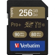 Verbatim Pro+ 256 GB SDXC - Class 10/UHS-I (U3) - 90 MB/s Read - 80 MB/s Write1 Pack - 600x Memory Speed