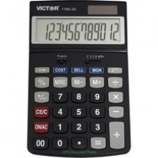 Victor 11803A Business Calculator - Easy-to-read Display, Auto Power Off - 12 Digits - LCD - Battery/Solar Powered - 1.1" x 4" x 6.5" - Black - Plastic - 1 Each