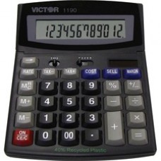 Victor 1190 Desktop Display Calculator - Easy-to-read Display, Large LCD, Tilt Display, Sign Change, Automatic Power Down, Independent Memory, Battery Backup, Environmentally Friendly, 3-Key Memory - Battery/Solar Powered - 1