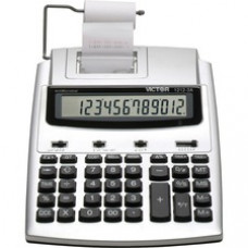 Victor 1212-3A 12 Digit Commercial Printing Calculator - 2.7 LPS - Extra Large Display, Date, Clock, Antimicrobial, Environmentally Friendly, Item Count, 4-Key Memory, Independent Memory, Dual Power - Battery/Power Adapter Powered - 2.5