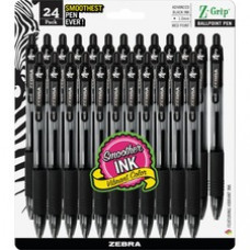 Zebra Pen Z-Grip Retractable Ballpoint Pens - Medium Pen Point - 1 mm Pen Point Size - Black - Clear Barrel - 24 / Pack