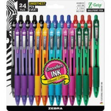 Zebra Pen Z-Grip Retractable Ballpoint Pens - Medium Pen Point - 1 mm Pen Point Size - Black, Blue, Red, Green, Violet, Orange, Teal, Fuschia - Clear Barrel - 24 / Pack