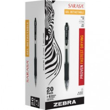 Zebra Pen Sarasa Gel Retractable Pens - Medium Pen Point - Refillable - Black Pigment-based Ink - Translucent Barrel - 20 / Pack