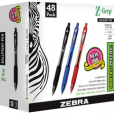 Zebra Pen Z-Grip Retractable Ballpoint Pens - Medium Pen Point - 1 mm Pen Point Size - Assorted - Clear Plastic Barrel - 48 / Pack