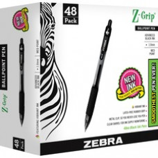 Zebra Pen Z-Grip Retractable Ballpoint Pens - Medium Pen Point - 1 mm Pen Point Size - Black - Clear Plastic Barrel - 48 / Pack