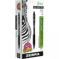 Zebra Pen Z-Grip Retractable Ballpoint Pens - Medium Pen Point - 1 mm Pen Point Size - Black - Black Barrel