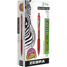 Zebra Pen Z-Grip Retractable Ballpoint Pens - Medium Pen Point - 1 mm Pen Point Size - Red - Clear, Red Barrel