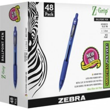 Zebra Pen Z-Grip Retractable Ballpoint Pens - Medium Pen Point - 1 mm Pen Point Size - Blue - Clear Plastic Barrel - 48 / Pack