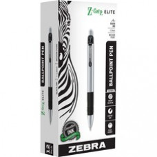 Zebra Pen Z-Grip Elite Metal Retractable Ballpoint Pen - Bold Pen Point - 1 mm Pen Point Size - Retractable - Black Gel-based Ink - 1 Dozen