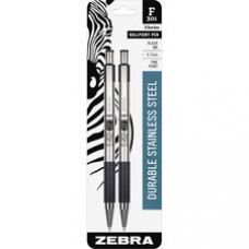 Zebra Pen BCA F-301 Stainless Steel Ballpoint Pens - Fine Pen Point - 0.7 mm Pen Point Size - Refillable - Black - Stainless Steel Barrel - 2 / Pack