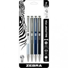 Zebra Pen 301A Stainless Steel Retractable Ballpoint Pens - Fine Pen Point - 0.7 mm Pen Point Size - Retractable - Black - Silver Aluminum, Gray, Navy, Black Barrel - 4 / Pack