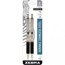 Zebra Pen F402 Retractable Ballpoint Pen - Fine Pen Point - 0.7 mm Pen Point Size - Refillable - Black - Stainless Steel Barrel - 2 / Pack