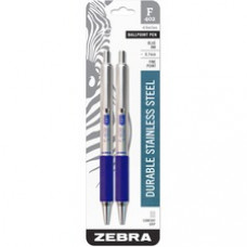 Zebra Pen F402 Retractable Ballpoint Pen - Fine Pen Point - 0.7 mm Pen Point Size - Refillable - Blue - Stainless Steel Barrel - 2 / Pack