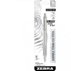 Zebra Pen F-701 Retractable Ballpoint Pen - 0.7 mm Pen Point Size - Refillable - Black - Stainless Steel Barrel - 1 Each