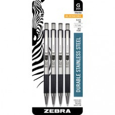 Zebra Pen G-301 Stainless Steel Retractable Gel Pen - 0.7 mm Pen Point Size - Refillable - Retractable - Black Gel-based Ink - Metal Barrel - 4 / Pack