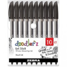 Zebra Pen Doodler'z Gel Stick Pens - 1 mm Pen Point Size - Black Water Based Ink - Plastic Barrel - 10 / Pack