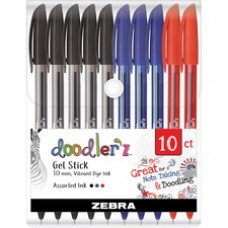 Zebra Pen Doodler'z Gel Stick Pens - 1 mm Pen Point Size - Blue Water Based Ink - Plastic Barrel - 10 / Pack