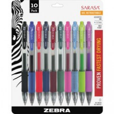 Zebra Pen Sarasa Gel Retractable Pens - Medium Pen Point - Refillable - Assorted Pigment-based Ink - Translucent Barrel - 10 / Set