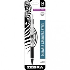 Zebra Pen M-301 Stainless Steel Mechanical Pencils - 0.5 mm Lead Diameter - Refillable - Silver Stainless Steel, Black Barrel - 1 Each