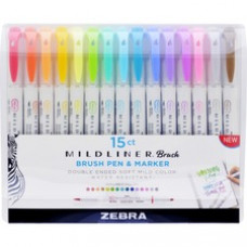Zebra Pen MILDLINER Dual Ended Brush Pen & Marker Set - Medium Pen Point - Fine Marker Point - Brush Pen Point Style - Bullet Marker Point Style - Assorted Pigment-based Ink - White Barrel - 15 / Pack