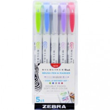 Zebra Pen Mildliner Brush Double-ended Creative Marker Cool and Refined Pack - Fine Marker Point - Brush Marker Point Style - Green Pigment-based, Dark Blue, Gray, Violet, Red Ink - 5 / Pack