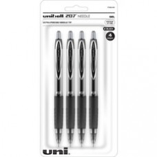 uniball™ 207 Needle Gel Pens - Medium Pen Point - 0.7 mm Pen Point Size - Needle Pen Point Style - Refillable - Retractable - Black Gel-based Ink - Black Plastic Barrel - Tungsten Carbide, Stainless Steel Tip - 4 / Pack