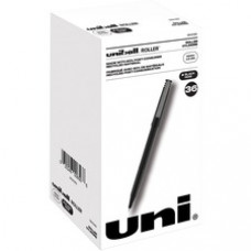 uniball™ Roller Rollerball Pen - Micro Pen Point - 0.5 mm Pen Point Size - Black Liquid Ink - Black Barrel - 36 / Pack