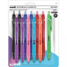 uni® Jetstream Elements Ballpoint Pen - Medium Pen Point - 1 mm Pen Point Size - Retractable - Black, Red, Blue, Light Blue, Orange, Violet, Pink, Lime - 12 / Pack