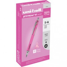 uni® Jetstream RT Pink Ribbon Ballpoint Pen - Medium Pen Point - 1 mm Pen Point Size - Black Gel-based, Hybrid Ink - Pink Barrel - 1 Dozen