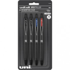 uniball™ 207 Plus+ Gel Pen - Medium Pen Point - 0.7 mm Pen Point Size - Retractable - Assorted Gel-based, Nanofiber Ink Ink - Black Metal Barrel - 4 / Pack